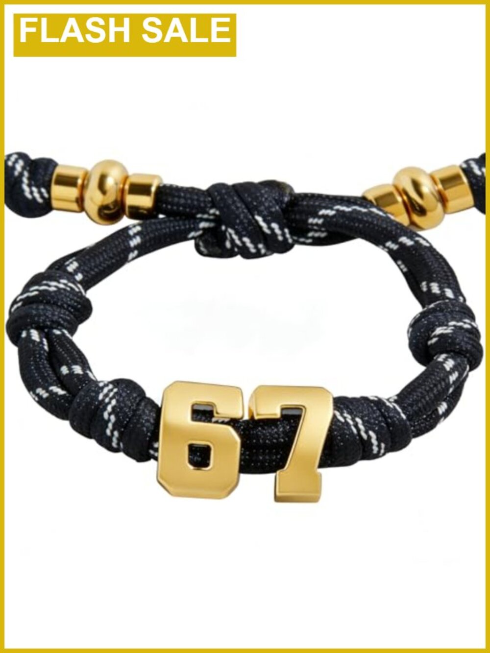 Bubble Number 67 Knotty Rope Bracelet Nylon Brass Adjustable Slip Knot